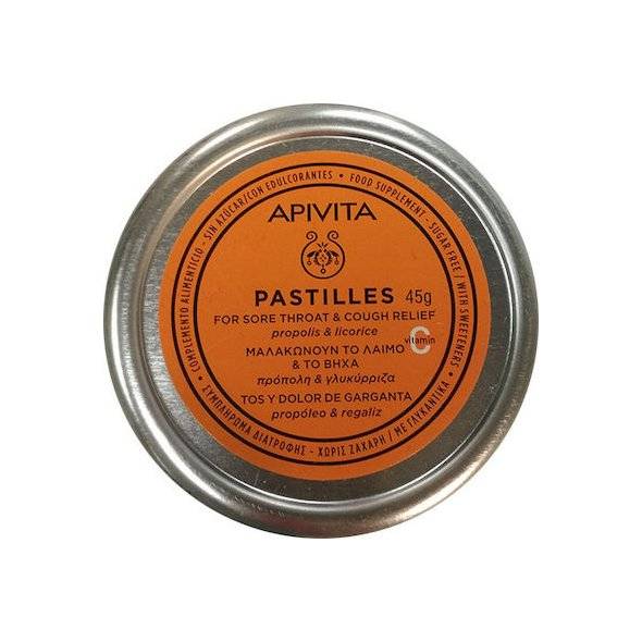 Apivita Pastilles For Sore Throat & Cough Relief With Propolis & Licorice 45g