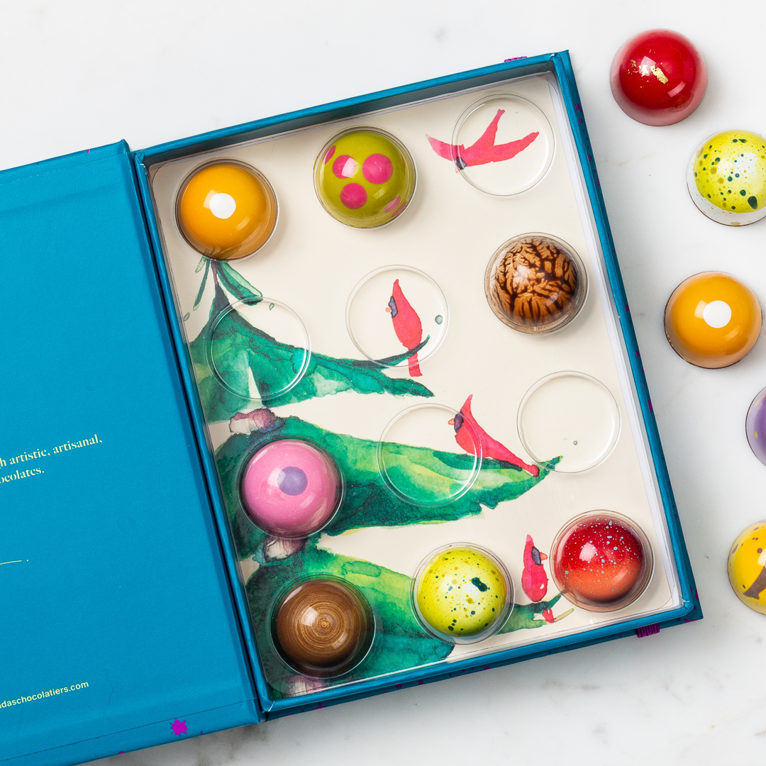 Box of 12 Chocolate Bonbons with Christmas Illustration