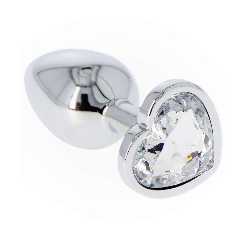 SMALL HEART SHAPED METAL PLUG WITH CLEAR CRYSTAL