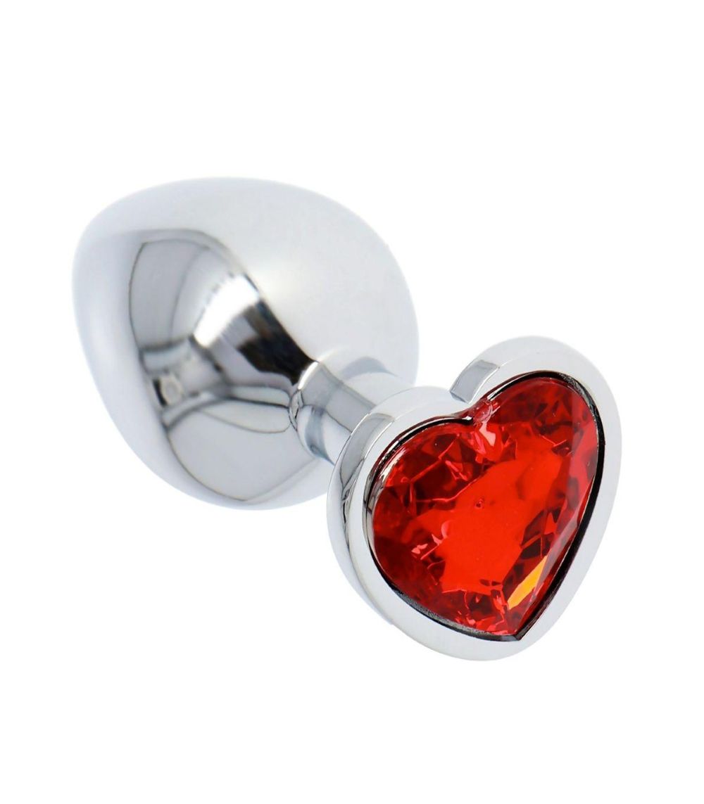 MEDIUM HEART SHAPED METAL PLUG WITH RED CRYSTAL