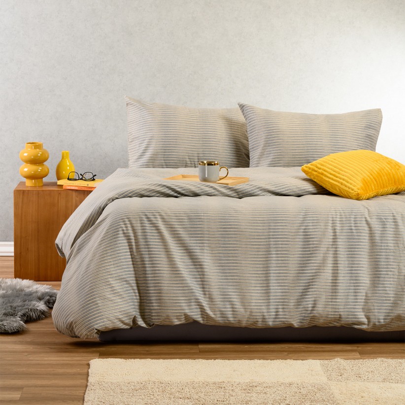 FLANNEL BED SHEET SET WITH 2 PILLOW CASES TRINITY GREY