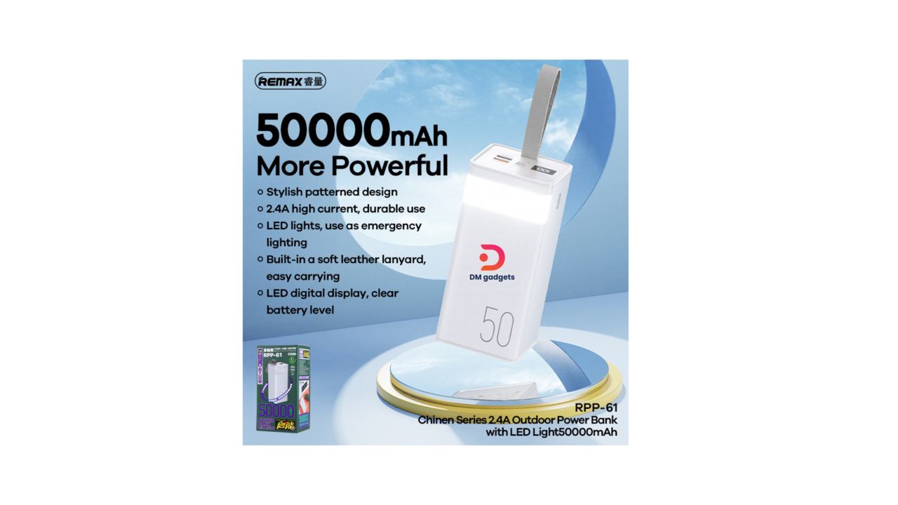 202A1#Remax®RPP-61 50000 Mbps Power Bank with 2 USB-A + 1 USB-C ports -White