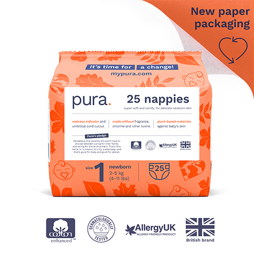 Pura Nappies, Size 1 (2-5kg), pack of 25
