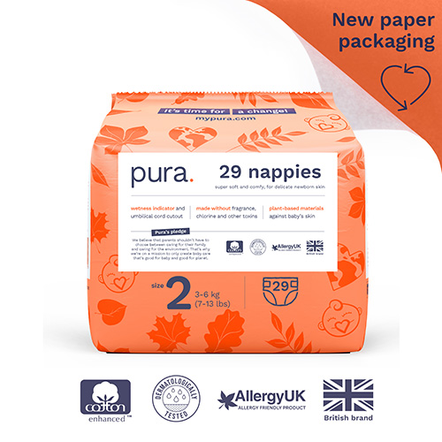 Pura Nappies, Size 2 (3-6kg), pack of 29