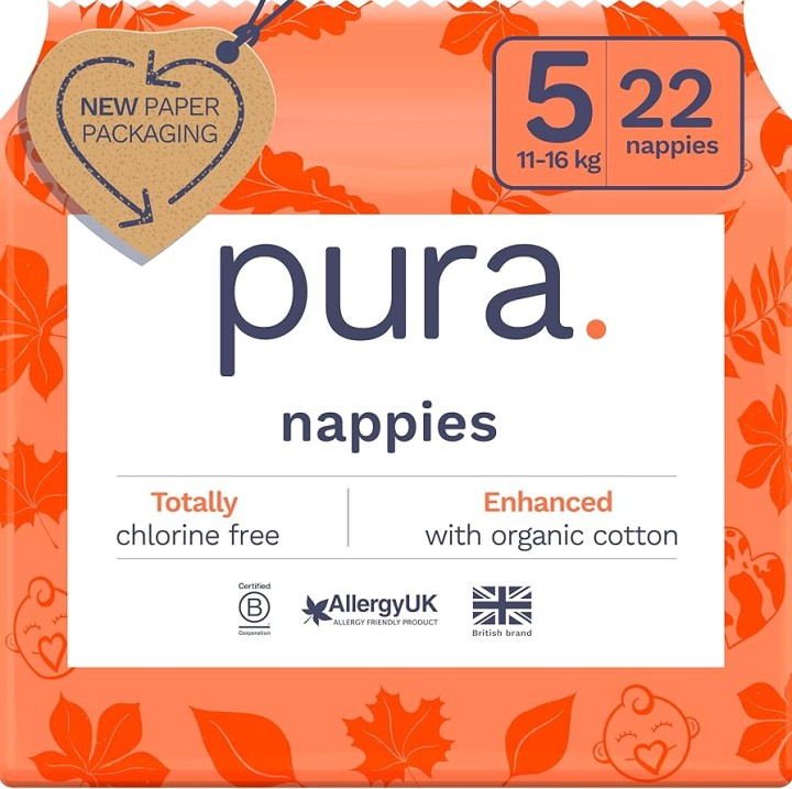 Pura Nappies, Size 5 (11-16kg), pack of 22