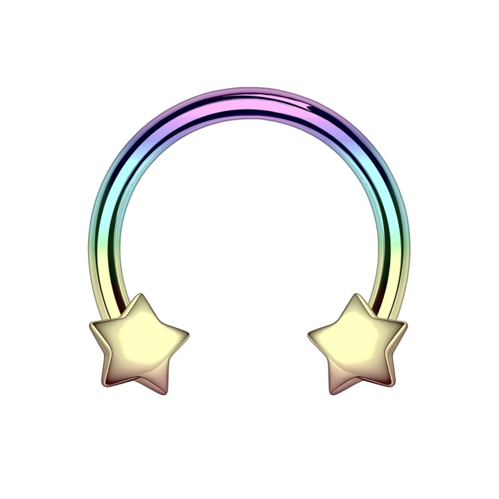 Horseshoe Hoop Cartilage Earring Circular Barbell Nose Ring - Rainbow / 16G / 10 mm