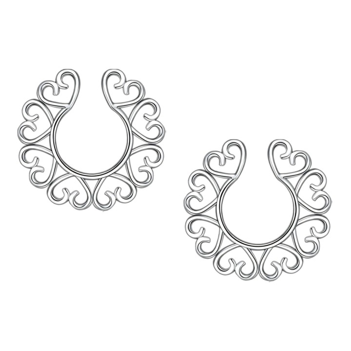 Faux Nipple Piercing Jewelry Fetish Fake Ring Clamps - Silver