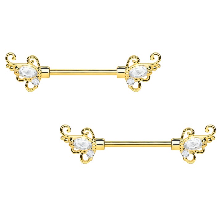 Straight Barbell Nipple Ring Breast Piercing Fetish Jewelry - Gold