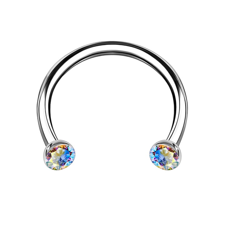 Circular Barbell Piercing Ear Jewelry Helix Hoop - Aurora Borealis / 16G / 08 mm