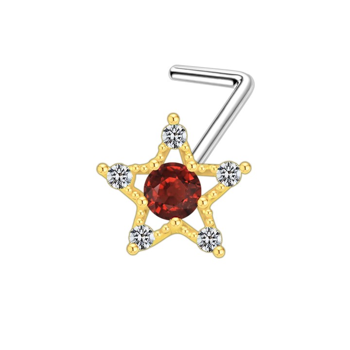Small CZ Star Nostril Ring with L-Shape L-Post Screw Jewelry - Gold