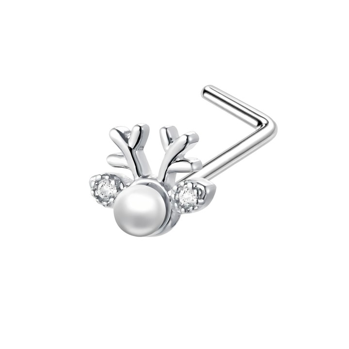 Delicate CZ Nose Screw Stud with L-Post Pin for Nostril Piercing Jewelry - Silver