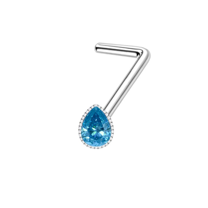 Tiny L-Bend Nose Ring with Small CZ L-Post Screw Piercing Stud Jewelry - Blue