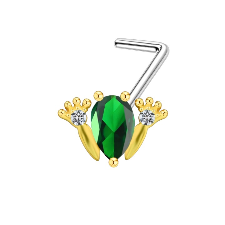 Small Dainity Diamond Frog Nose Pin with L-Post Screw Piercing Jewelry - Gold