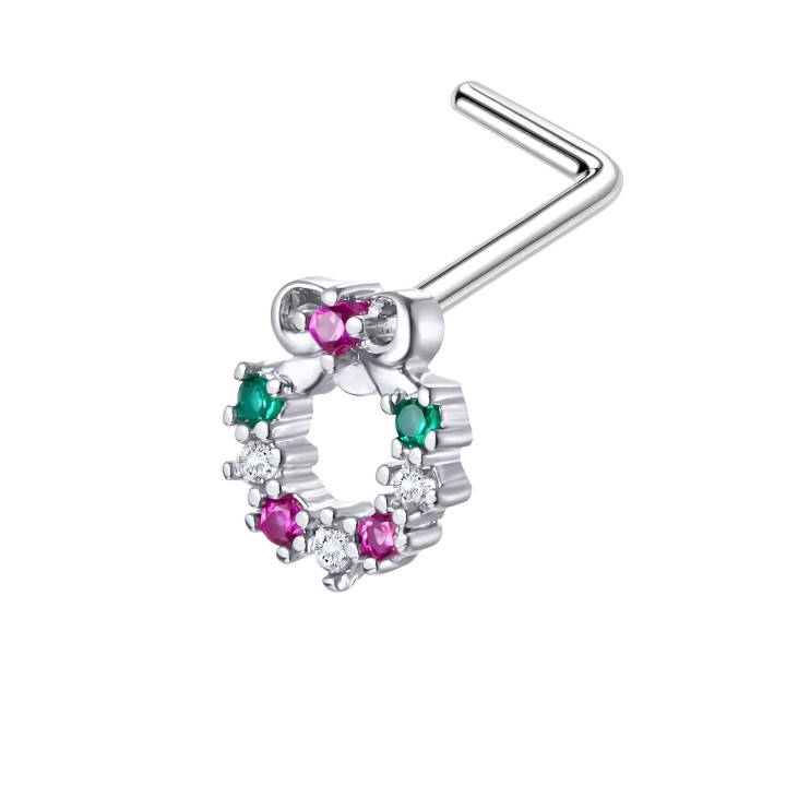 Dainty Diamond Nose Hugger Stud with CZ L-Post Pin Jewelry - Silver