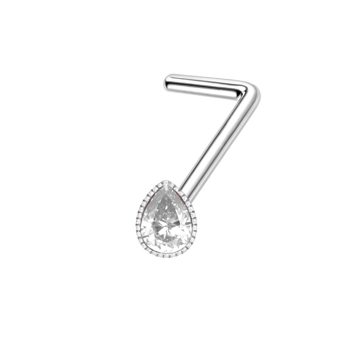 Delicate Diamond CZ Nose Hugger Stud with Small L-Post Pin 18G Jewelry Ring - Clear