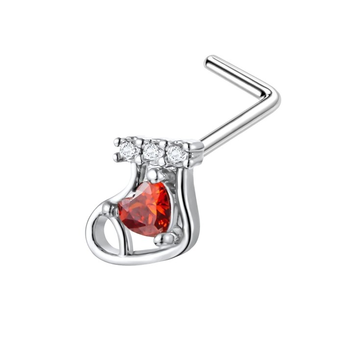 Dainty 18G Nostril Stud with CZ L-Post Ring Jewelry - Silver