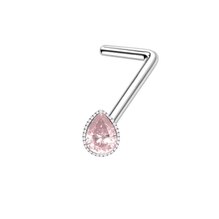 Small Nostril Ring with Delicate L-Shape L-Post Stud CZ Jewelry Piercing - Pink