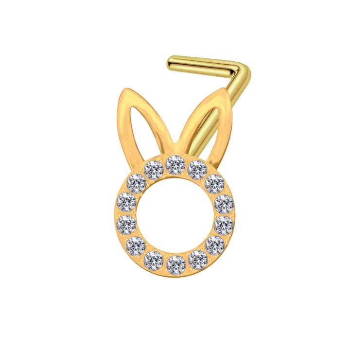 Bunny Nose Hugger with Small CZ L-Post Pin Ring Jewelry Dainity 18G - Gold