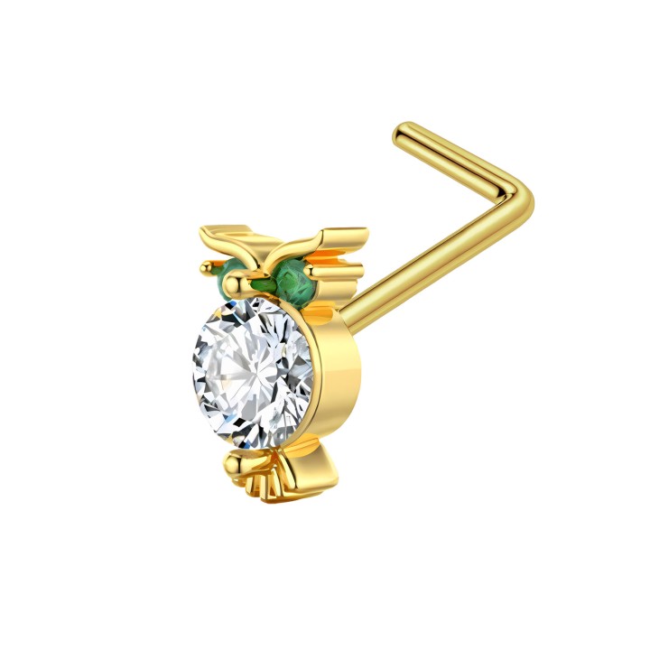 Dainty CZ Nose Ring with Small L-Post Pin for Nostril Piercing Jewelry - Gold