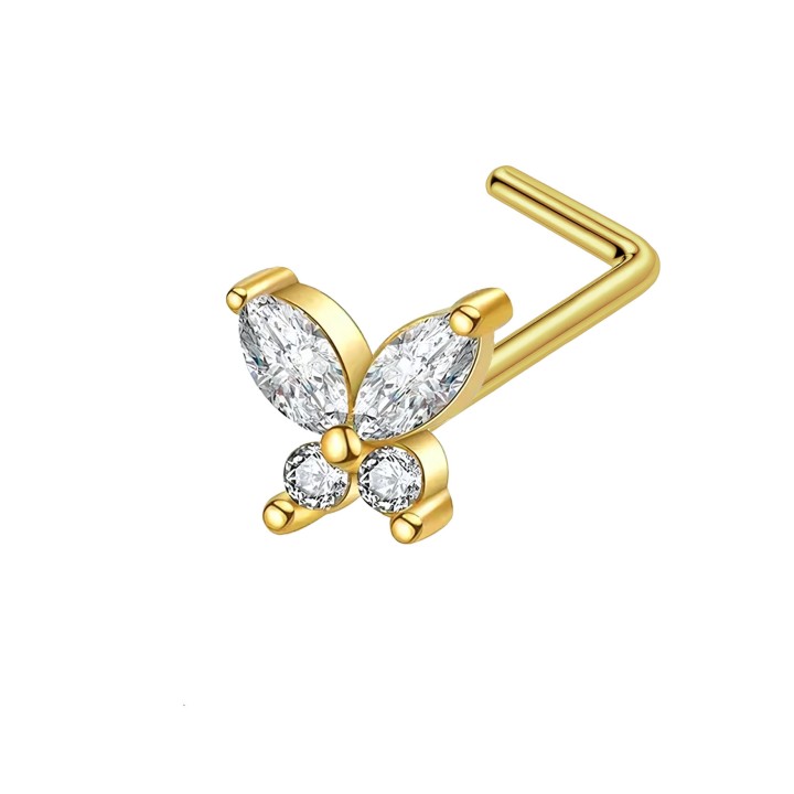 Dainty CZ Nose Pin with L-Post Screw for Tiny Piercing Jewelry - Gold