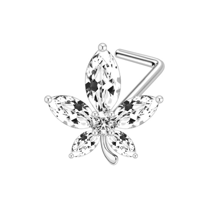 Small Nostril Ring with Diamond CZ L-Bend Stud Jewelry Dainity 18G - Silver