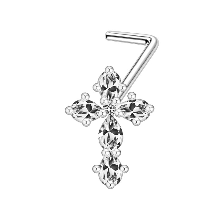 Tiny Nose Screw with Small CZ L-Post Pin Ring Stud Jewelry Dainity 18G - Silver