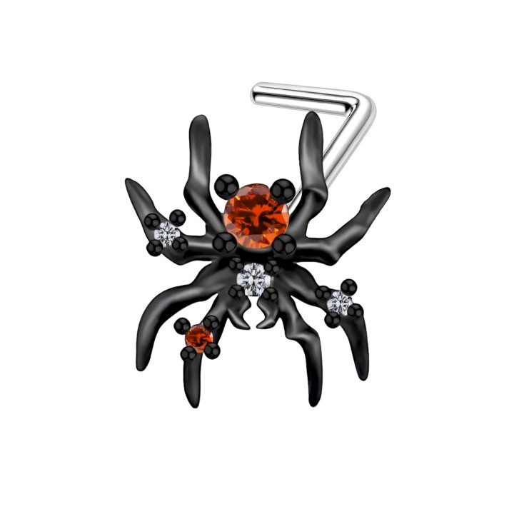 Spider Nose Ring Stud with CZ L-Post Pin Jewelry Dainity 18G - Black