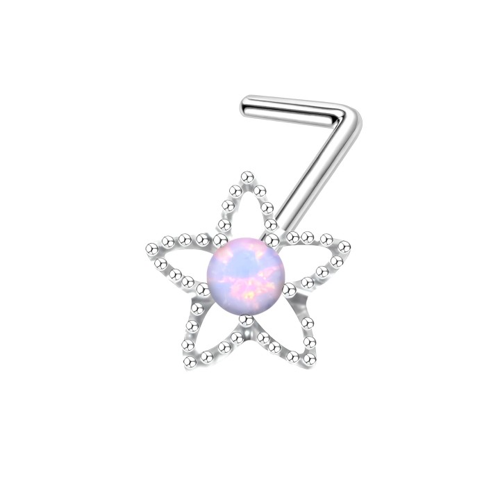 Dainity 18G Nose Stud with Opal CZ and L-Post Screw Hugger Jewelry - Silver