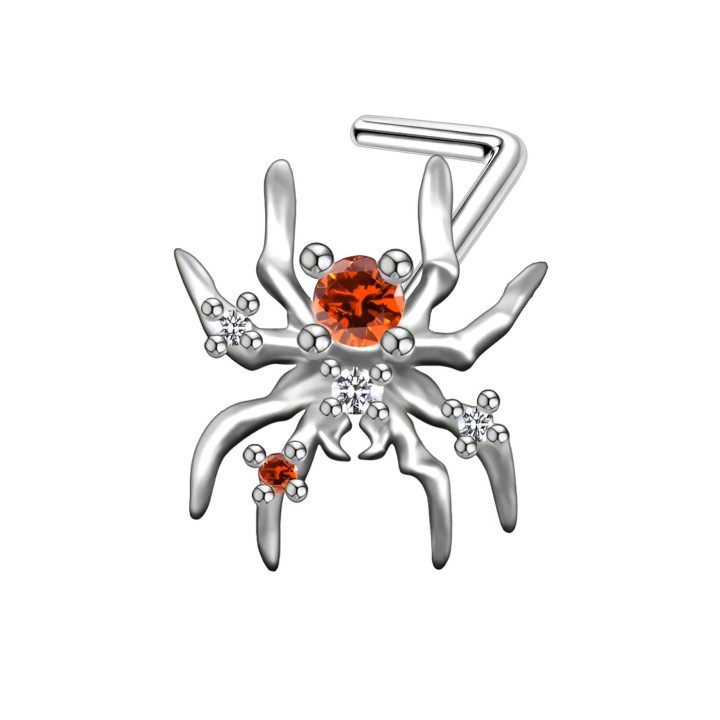 18G Spider Nose Stud with Delicate CZ L-Post Ring Jewelry Dainity - Silver