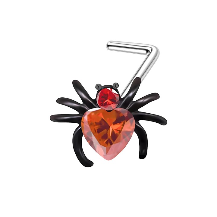 Delicate Diamond Spider Nostril Screw Piercing Stud with Small CZ L-Post Pin - Red