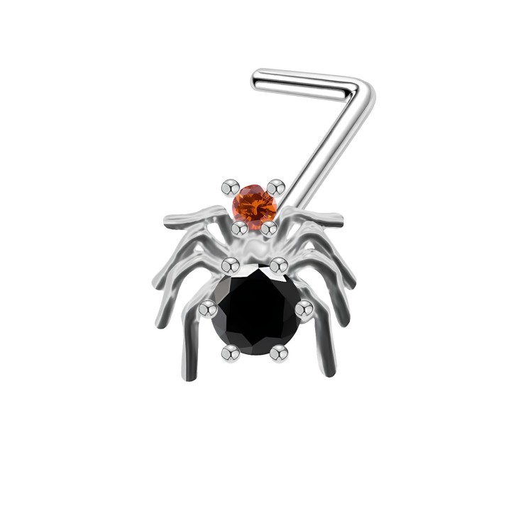 Dainity 18G Spider Nose Stud with CZ Pin and L-Post Screw Jewelry - Silver