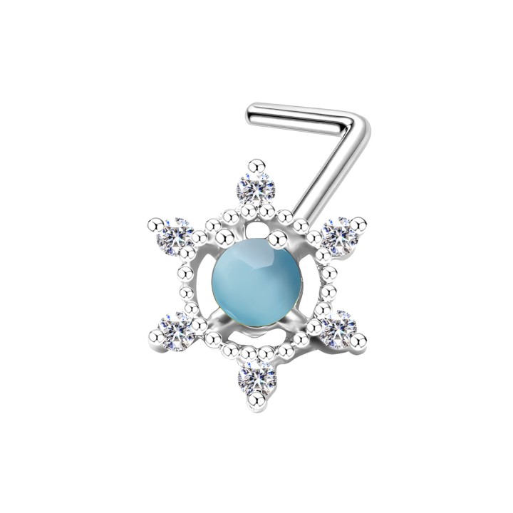 Delicate 18G Wheel Nostril Hugger Ring with CZ L-Post Stud - Silver