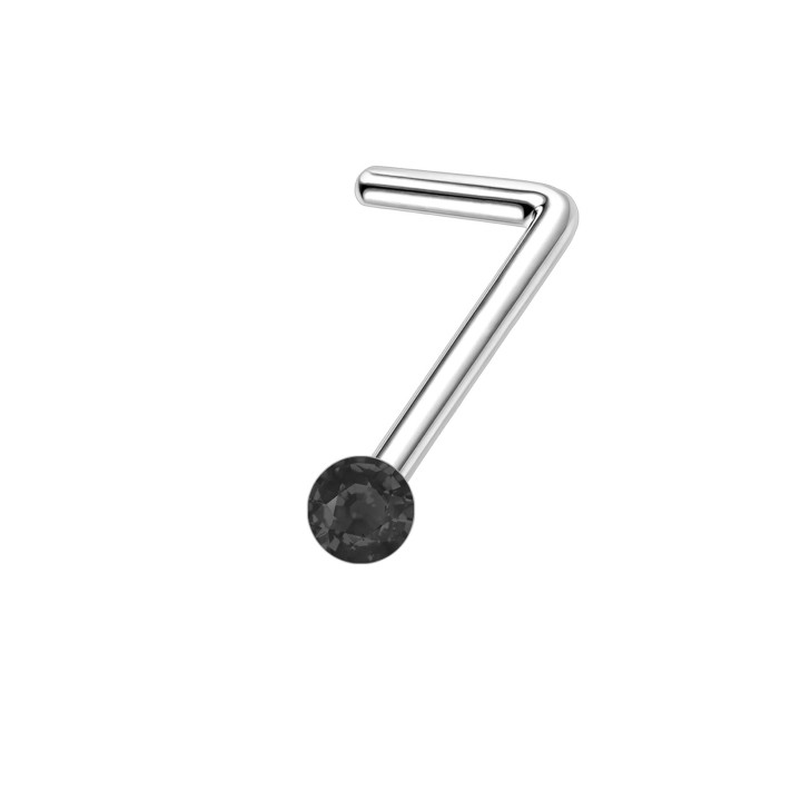 Small Nostril Ring with Diamond CZ L-Stud Hugger Screw Jewelry - Black
