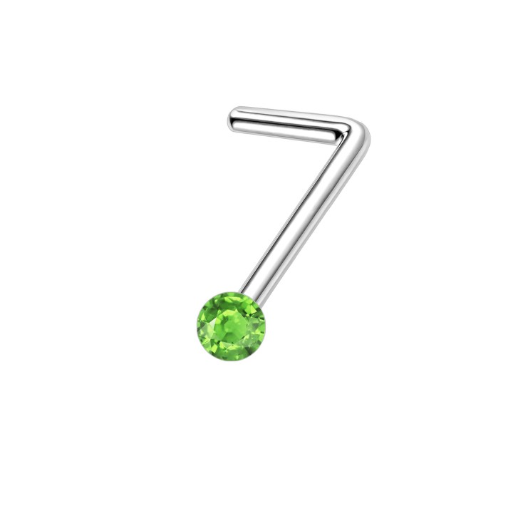 Small Nose Screw Piercing Ring with Diamond CZ L-Post Stud Delicate Jewelry - Green