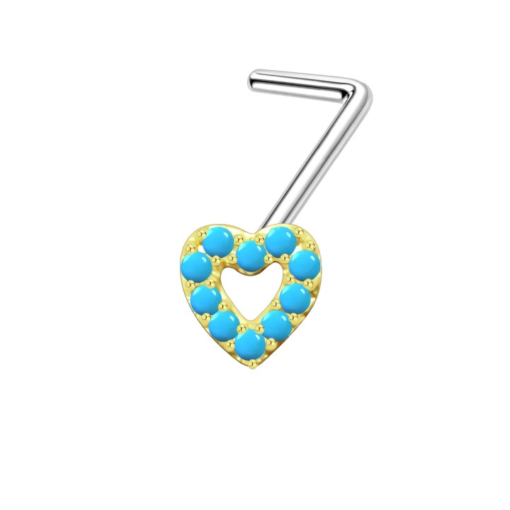 Small CZ Nose Screw Piercing Ring with L-Post Stud Dainty Nostril Jewelry - Heart