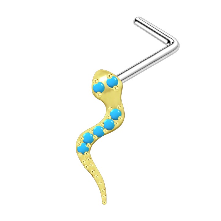 Delicate CZ Nose Stud with Small L-Post Ring and Pin Jewelry - Snake