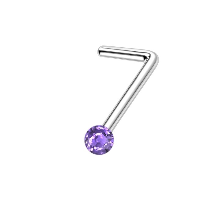 Delicate 18G Nose Hugger Ring with Tiny L-Post Screw Piercing CZ Jewelry - Purple