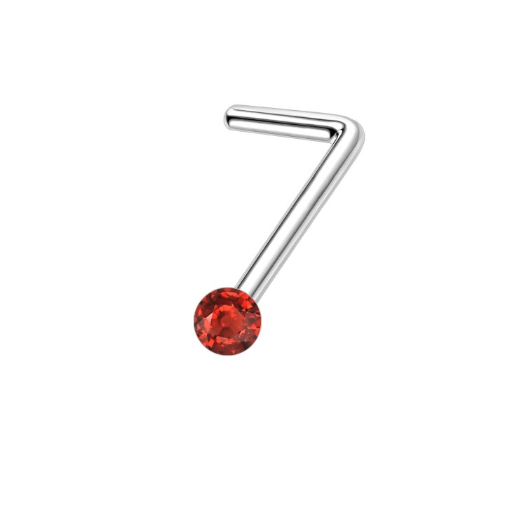 Delicate Nostril Pin Piercing with Small 18G L-Post Ring CZ Jewelry - Red
