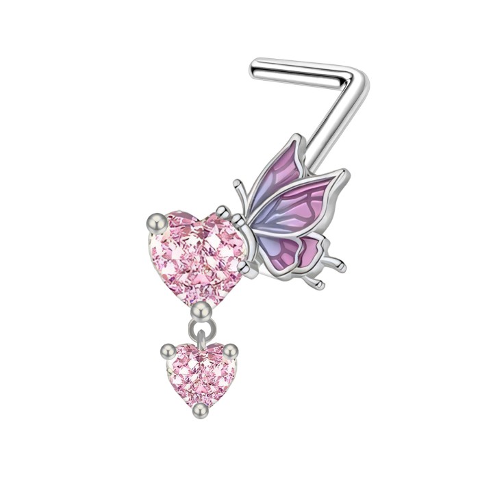 Dainty 18G Nostril Stud with CZ L-Bend L-Post Ring Jewelry - Silver