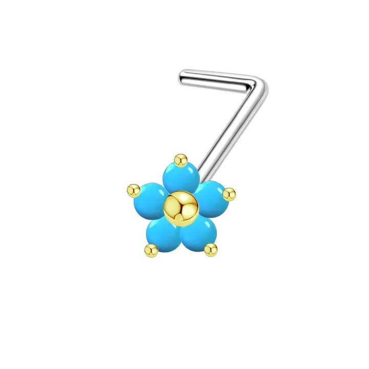 Tiny 18G Nose Piercing Hugger with CZ L-Post Stud Jewelry - Flower
