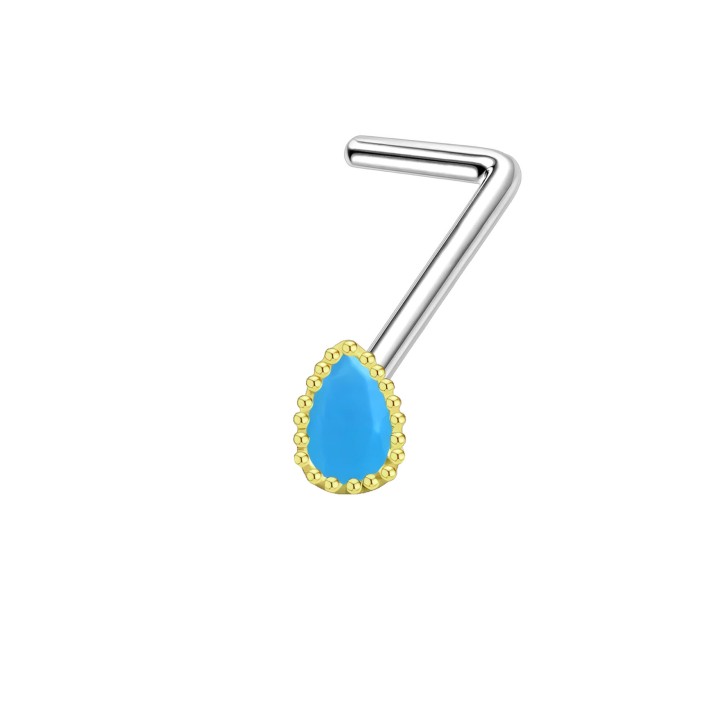 Delicate L-Shape Nose Ring with CZ L-Post Screw for Nostril Piercing Jewelry - Drop