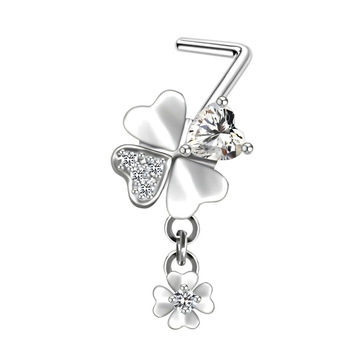 Small Dainity Nose Hugger with CZ L-Post Pin Piercing Jewelry - Silver