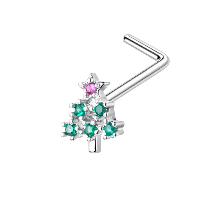 Dainty Small 18G Nose Ring with CZ Pin and L-Post Piercing Jewelry - Silver