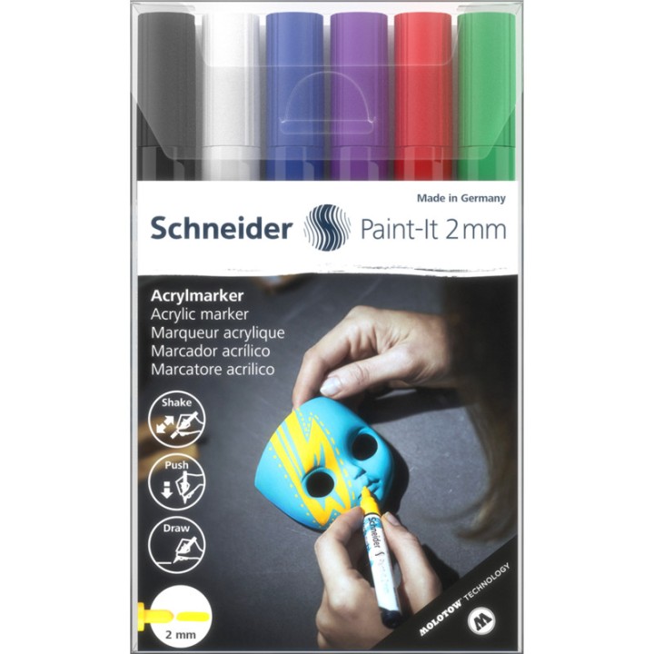 Schneider Acrylic Marker Paint-It 310 2Mm Wallet Set1 6Pc Assrtd.
