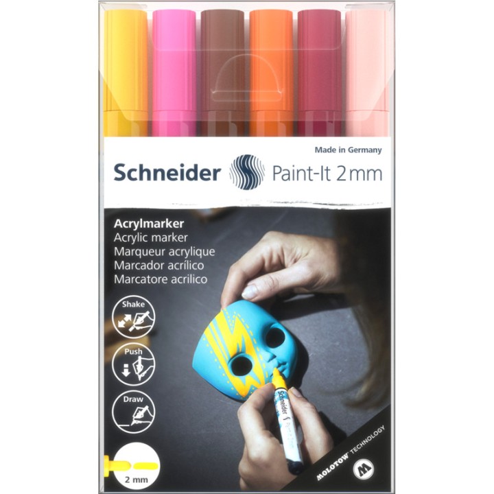 Schneider Acrylic Marker Paint-It 320 4Mm Wallet Set2 6Pc Assrtd.