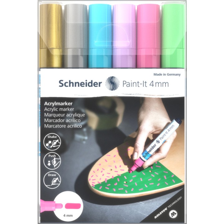 Schneider Acrylic Marker Paint-It 320 4Mm Wallet Set2 6Pc Assrtd.