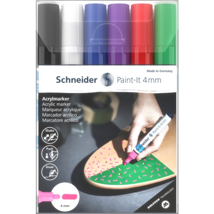 Schneider Acrylic Marker Paint-It 320 4Mm Wallet Set1 6Pc Assrtd.