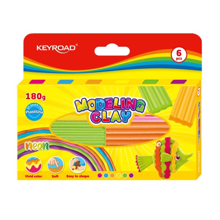 Keyroad Keyroad Modelling Clay Plasticine Neon 6 Pieces Of 30 G