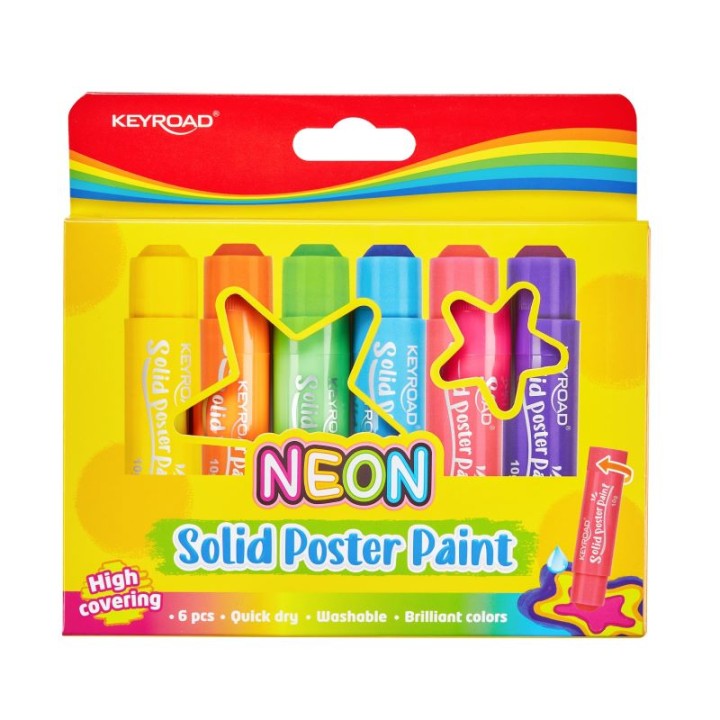 Keyroad Keyroad 6 Neon Colors Solid Poster Paint Stick