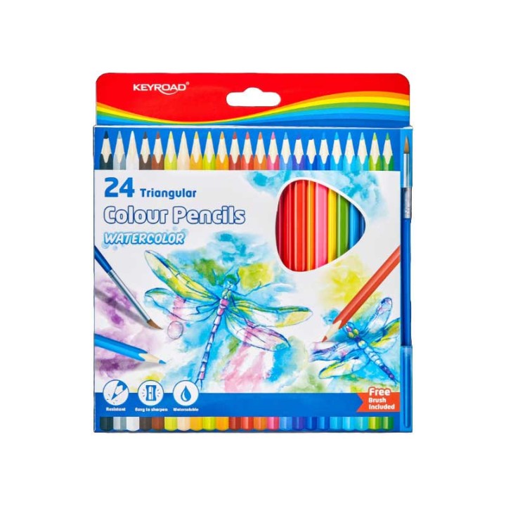 Keyroad Keyroad Watercolour Pencils With Brush 24 Pieces